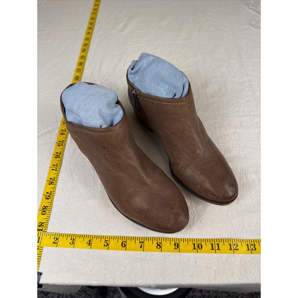 Lucky Brand Ankle Boots Women 8.5 Brown Boho Pebbled Leather Side Zip Booties